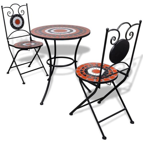 vidaXL 3-delige Bistroset keramische tegel terracotta en wit, Tuin en Terras, Tuinsets en Loungesets, Nieuw, 3 zitplaatsen, Overige materialen