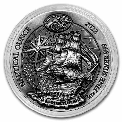 Rwanda Nautical USS Constitution 3 oz 2022 High Relief -, Postzegels en Munten, Munten | Afrika, Losse munt, Zilver, Overige landen