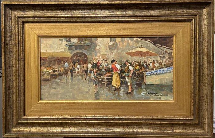 Angelo Cannone (1899-1992) - Mercato Napoletano, Antiek en Kunst, Kunst | Schilderijen | Klassiek