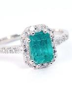 Ring Platina Smaragd - Diamant, Sieraden, Tassen en Uiterlijk, Ringen, Nieuw