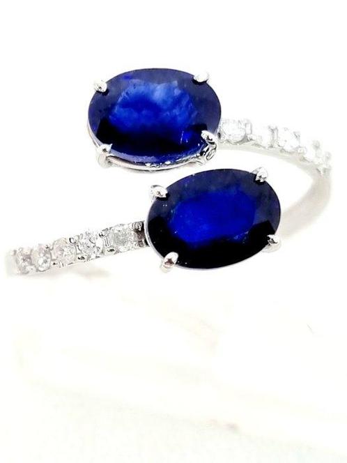 Ring - 18 karaat Witgoud Saffier - Diamant, Sieraden, Tassen en Uiterlijk, Ringen