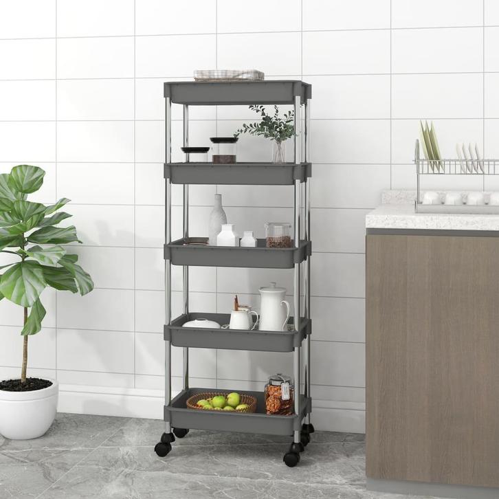 vidaXL Keukentrolley 5-laags 42x29x128 cm ijzer en ABS grijs, Huis en Inrichting, Keuken | Keukenbenodigdheden, Nieuw, Verzenden