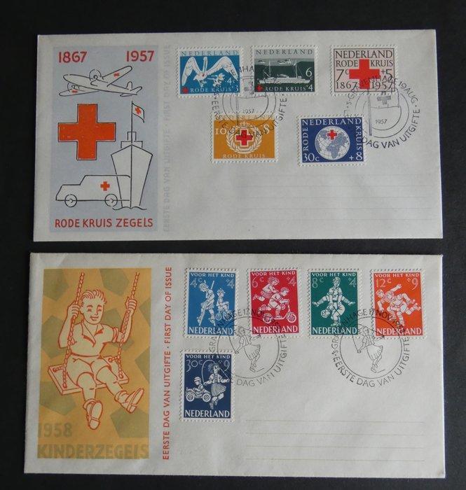 Nederland 1957/1959 - set van 2 blanco FDCs Rode Kruis en, Postzegels en Munten, Postzegels | Nederland