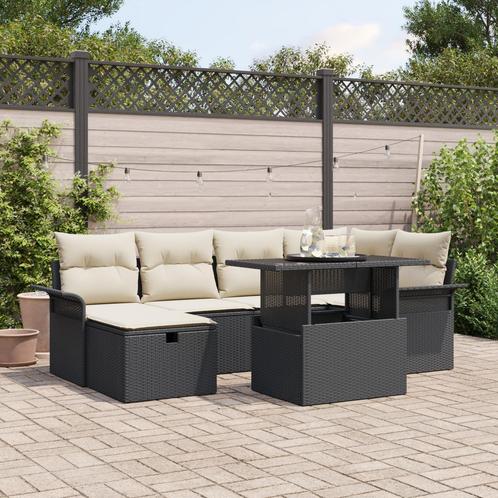 vidaXL 7-delige tuinbank set met kussens zwart poly rattan, Tuin en Terras, Tuinsets en Loungesets, Nieuw, Rotan, Verzenden
