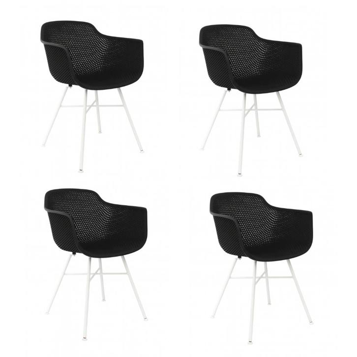 2dekans | Kick Set van 4 Tuinstoelen Indy Zwart - Wit Frame, Huis en Inrichting, Stoelen, Zwart, Zo goed als nieuw, Ophalen of Verzenden