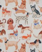 Fine Poplin Katoen Honden Print Off-White, Nieuw, Wit