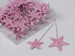Roze glitter sterren 48st op draad 3/4cm. doos 48, Ophalen of Verzenden, Nieuw