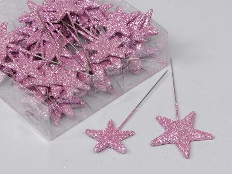 Roze glitter sterren 48st op draad 3/4cm. doos 48, Hobby en Vrije tijd, Knutselen, Nieuw, Ophalen of Verzenden