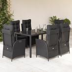 vidaXL 7-delige Tuinset met kussens poly rattan zwart, 6 zitplaatsen, Nieuw, Tuinset, Verzenden
