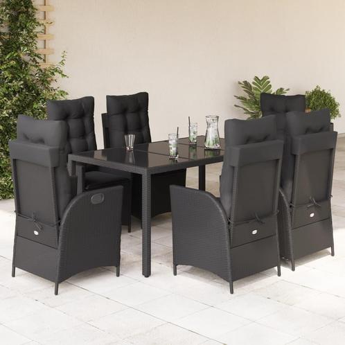 vidaXL 7-delige Tuinset met kussens poly rattan zwart, Tuin en Terras, Tuinsets en Loungesets, Tuinset, Nieuw, 6 zitplaatsen, Rotan