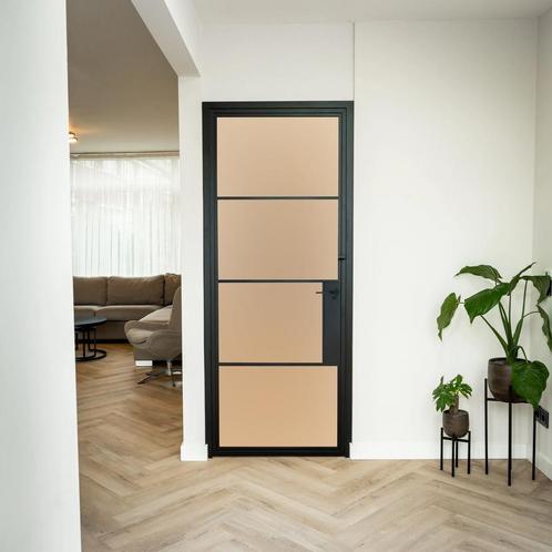 Stalen Binnendeur - 4 Vlaks - Mat glas - Met slot, Doe-het-zelf en Verbouw, Deuren en Horren, Nieuw, Metaal, Binnendeur, 200 tot 215 cm