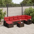 vidaXL 8-delige Loungeset met kussens poly rattan bruin, Tuin en Terras, Nieuw, Loungeset, 7 zitplaatsen, Verzenden