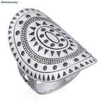 Zilveren grote mandala art ring, Verzenden, Nieuw, Zilver