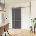 Stalen Schuifdeur 6 Vlaks Olijfgroen Rook glas Luxe design, Doe-het-zelf en Verbouw, Kozijnen en Schuifpuien, 75 tot 150 cm, Nieuw