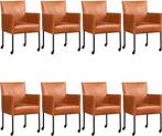 Set van 8 Leren eetkamerstoelen - met wieltjes - Echt leer,, Huis en Inrichting, Stoelen, Overige kleuren, Nieuw, Leer, Ophalen of Verzenden