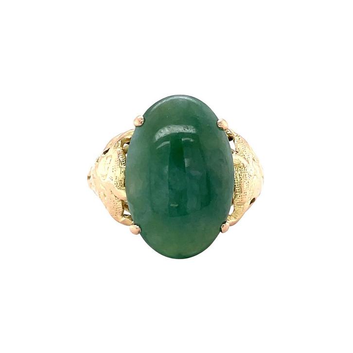 Gouden vintage ring met jade 14 krt, Sieraden, Tassen en Uiterlijk, Ringen, Nieuw, Ophalen of Verzenden