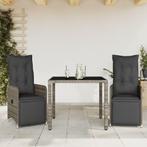 vidaXL 3-delige Bistroset met kussens poly rattan grijs, Tuin en Terras, Tuinsets en Loungesets, Verzenden, Nieuw, Rotan