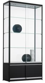 Vitrinekast Met Onderkast 200x100x40cm Zwart Of Aluminium, Huis en Inrichting, Kasten | Vitrinekasten, Ophalen of Verzenden, Nieuw