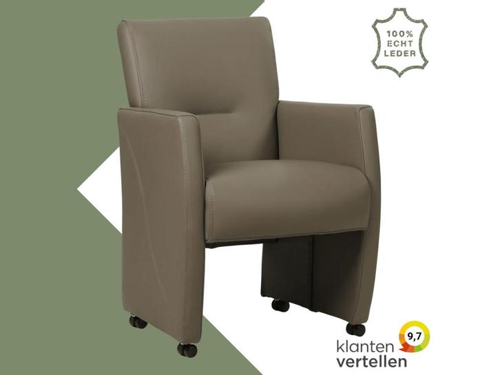 Leren eetkamerstoel Pleasure - Toledo Smog (grijs) - Met, Huis en Inrichting, Stoelen, Eén, Grijs, Nieuw, Leer, Ophalen of Verzenden