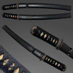 Katana - Zwart Tanto Koshirae, bloemmotief Fuchikashira,