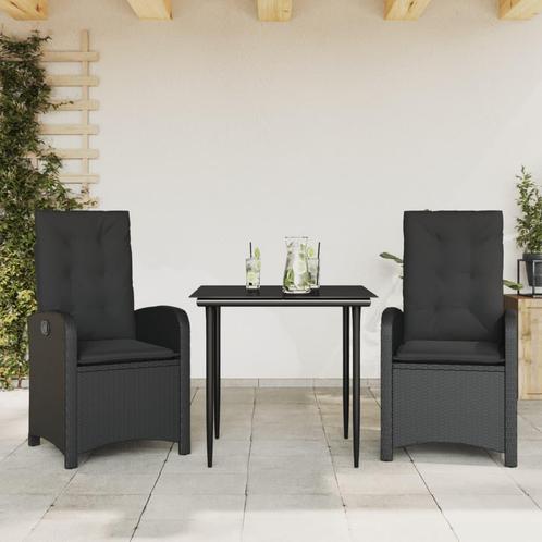 vidaXL 3-delige Tuinset met kussens poly rattan zwart, Tuin en Terras, Tuinsets en Loungesets, Tuinset, Nieuw, 2 zitplaatsen, Rotan
