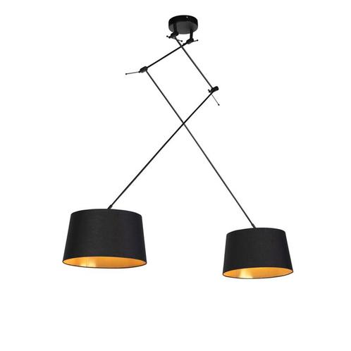 Hanglamp zwart met katoenen kappen zwart met goud 35 cm, Huis en Inrichting, Lampen | Hanglampen