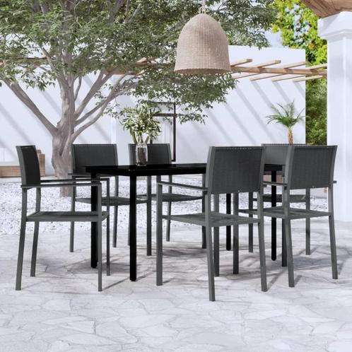 vidaXL 7-delige Tuinset zwart, Tuin en Terras, Tuinsets en Loungesets, Tuinset, Nieuw, 6 zitplaatsen, Textileen, Verzenden