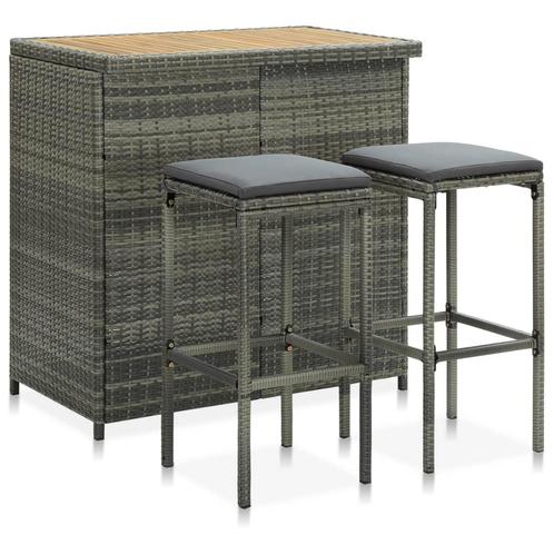 vidaXL 3-delige Barset poly rattan grijs, Huis en Inrichting, Complete eetkamers, Nieuw, Verzenden