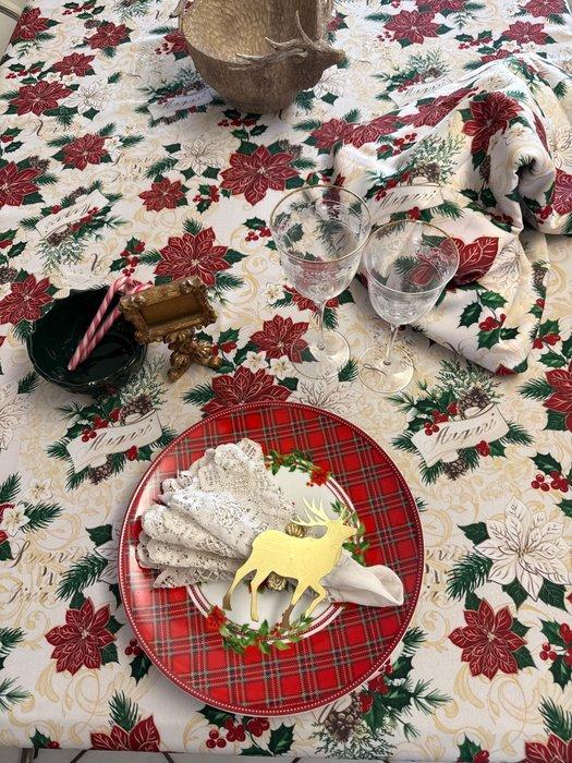 san Leucio - Paar kersttafelkleedjes met kerststerren, hulst, Diversen, Kerst