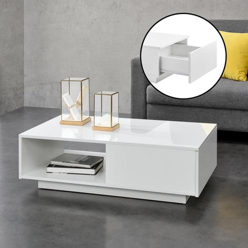 Salontafel Biskra met plank en lade 95x55x31 cm wit, Huis en Inrichting, Tafels | Salontafels, Nieuw, Verzenden
