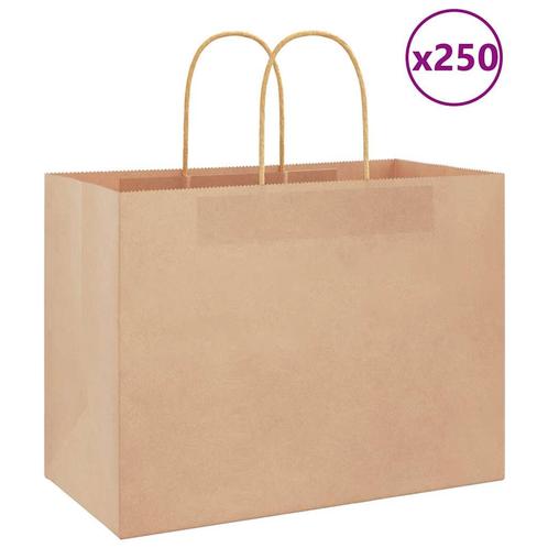 vidaXL Papieren zakken 250 st met hengsels 32x17x25 cm bruin, Diversen, Cadeauverpakkingen, Nieuw, Verzenden