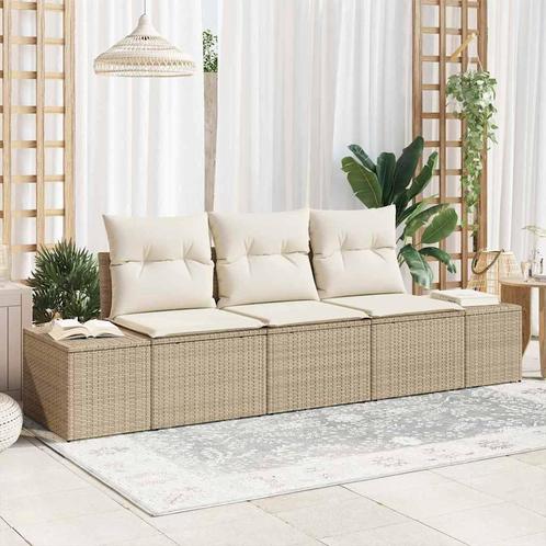vidaXL Tuin Sofa Set met kussen met opslag 3 pcs Beige en, Tuin en Terras, Tuinsets en Loungesets, Nieuw, Rotan, Verzenden