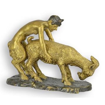 BRONZEN BEELD VAN EEN FAUN EN GEIT (Beeldjes - Decoratie) beschikbaar voor biedingen