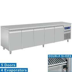 Rvs Gekoelde Werkbank | 5 Deurs - 253 x 70 x 85/90 cm, Zakelijke goederen, Horeca | Keukenapparatuur, Verzenden