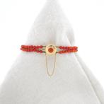 Bloedkoraal kralen armband met gouden sierslot; Antiek |..., Gebruikt, Overige kleuren, Ophalen of Verzenden, Met edelsteen
