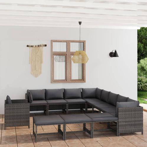 vidaXL 12-delige Loungeset met kussens poly rattan grijs, Tuin en Terras, Tuinsets en Loungesets, Loungeset, Nieuw, Rotan, Verzenden