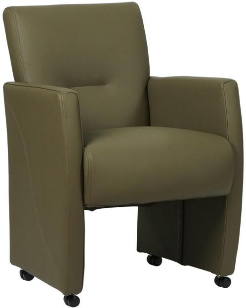 Olijfgroene leren moderne eetkamerfauteuil - Toledo Leer Oli, Huis en Inrichting, Stoelen, Eén, Overige kleuren, Nieuw, Leer, Ophalen of Verzenden