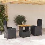 vidaXL 3-delige Tuinset met kussens poly rattan zwart, 2 zitplaatsen, Nieuw, Tuinset, Verzenden
