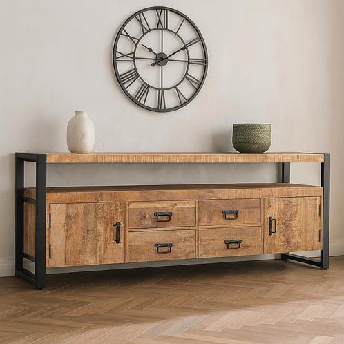 Tv-meubel Mangohout Britt 190 cm, Huis en Inrichting, Kasten | Televisiemeubels, 25 tot 50 cm, Nieuw, Overige houtsoorten, Minder dan 100 cm
