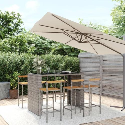 vidaXL 7-delige Tuinbarset poly rattan en massief acaciahout, Tuin en Terras, Tuinsets en Loungesets, Nieuw, 6 zitplaatsen, Rotan