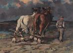 Cornelis de Kort (1910-1996) - Ploegwerker met paarden, Antiek en Kunst, Kunst | Schilderijen | Klassiek