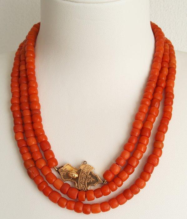 Ketting - 14 karaat Geel goud - Lange ketting bloedkoraal, Sieraden, Tassen en Uiterlijk, Antieke sieraden