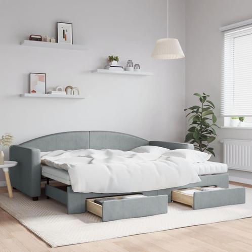 vidaXL Slaapbank met onderschuifbed en lades 90x200 cm stof, Huis en Inrichting, Slaapkamer | Bedden, 90 cm, 200 cm, Grijs, Eenpersoons