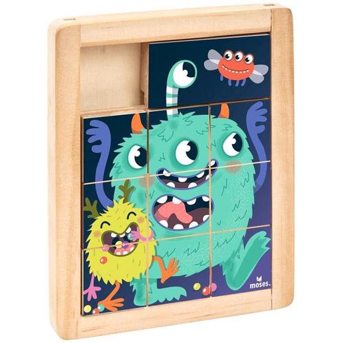 Schuifpuzzel Hout - Monster - 13,5x10,6cm - Moses NIEUW, Kinderen en Baby's, Speelgoed | Educatief en Creatief, Nieuw, Ophalen of Verzenden