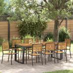 vidaXL Tuin eettafelset 9 pcs Zwart en Bruin poly rattan, Tuin en Terras, Verzenden, Nieuw, Rotan