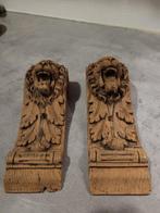 sculptuur, Leeuwenkoppen - 25 cm - Eik