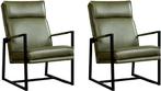 Olijfgroene leren industriële design fauteuils - Vintage Le, Huis en Inrichting, Fauteuils, Nieuw, Ophalen of Verzenden, 50 tot 75 cm
