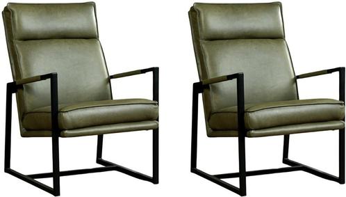 Olijfgroene leren industriële design fauteuils - Vintage Le, Huis en Inrichting, Fauteuils, 50 tot 75 cm, 75 tot 100 cm, Nieuw