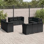vidaXL 12-delige Loungeset met kussens poly rattan zwart, Verzenden, Nieuw, Rotan, Loungeset
