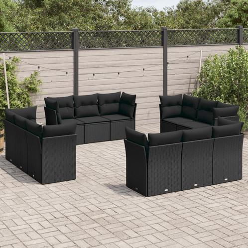 vidaXL 12-delige Loungeset met kussens poly rattan zwart, Tuin en Terras, Tuinsets en Loungesets, Loungeset, Nieuw, Rotan, Verzenden